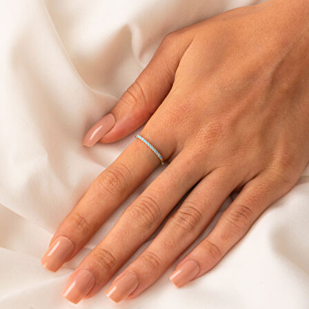 Gümüş Yüzük - Firuze Taşlı 925 Ayar Gümüş Yüzük - 0.25 Karat Yarım Tur Pırlanta Montörü Alyans