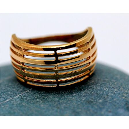 Kafes 14 Ayar Altın Taşsız Kadın Yüzük-Taşsız Hediye Altın Yüzük-Spor Modern Tasarım Altın Yüzük