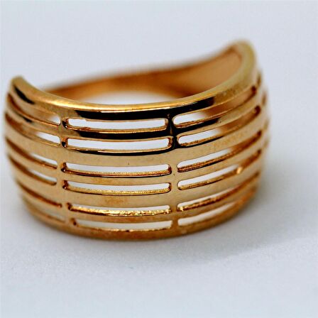 Kafes 14 Ayar Altın Taşsız Kadın Yüzük-Taşsız Hediye Altın Yüzük-Spor Modern Tasarım Altın Yüzük