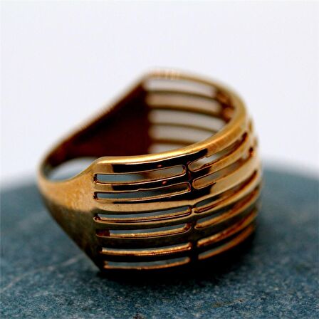 Kafes 14 Ayar Altın Taşsız Kadın Yüzük-Taşsız Hediye Altın Yüzük-Spor Modern Tasarım Altın Yüzük