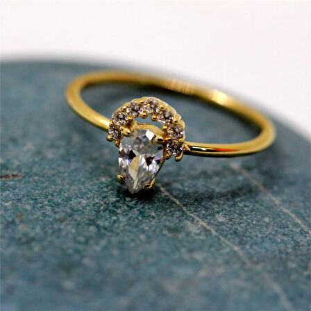 Gümüş Yüzük - Angelina Damla Taşlı Yarım Ay 925 Ayar Gümüş Yüzük-Minimal Hediye 925 Ayar Gümüş Yüzük