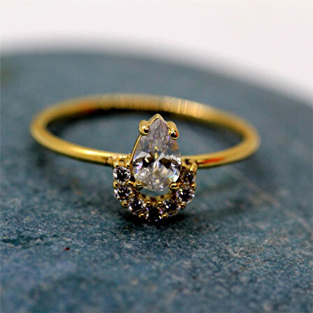 Gümüş Yüzük - Angelina Damla Taşlı Yarım Ay 925 Ayar Gümüş Yüzük-Minimal Hediye 925 Ayar Gümüş Yüzük