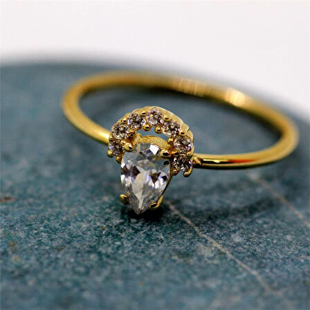 Gümüş Yüzük - Angelina Damla Taşlı Yarım Ay 925 Ayar Gümüş Yüzük-Minimal Hediye 925 Ayar Gümüş Yüzük