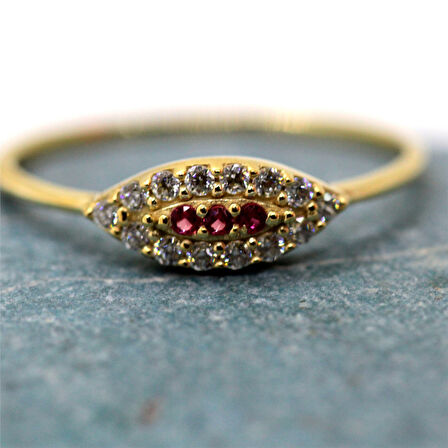 Gümüş Yüzük - Mekik Göz Kadın 925 Ayar Gümüş Yüzük-Nano Yakut Taşlı Göz Minimal Hediye Gümüş Yüzük