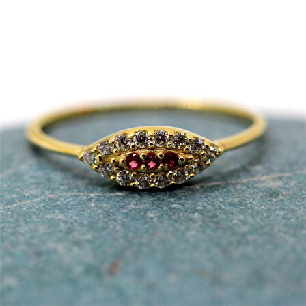 Gümüş Yüzük - Mekik Göz Kadın 925 Ayar Gümüş Yüzük-Nano Yakut Taşlı Göz Minimal Hediye Gümüş Yüzük