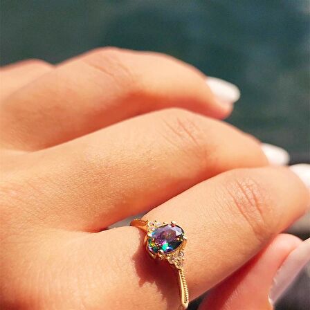 1.20Ct Mistik Topaz(Alecsandrt)Selena Evlilik Teklifi 14 Ayar Altın Yüzük-Alecsandrt Tria Tek Taş Yüzük