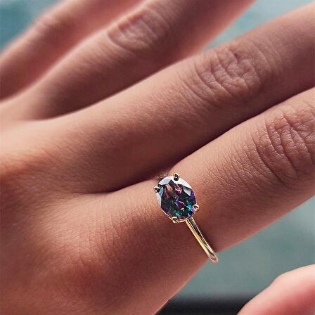 2.60Ct Lopez Tek Taş 14 Ayar Altın Yüzük-Tek Taş 14 Ayar Altın Yüzük-Mistik Topaz Tek Taş Yüzük -Hediye Tek Taş Yüzük