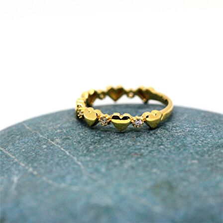 Kalp Sadakat Yemini (Pırlanta)Taşlı 14 Ayar Altın Sıralı Alyans Yüzük-Hediye 14 Ayar Altın Yüzük