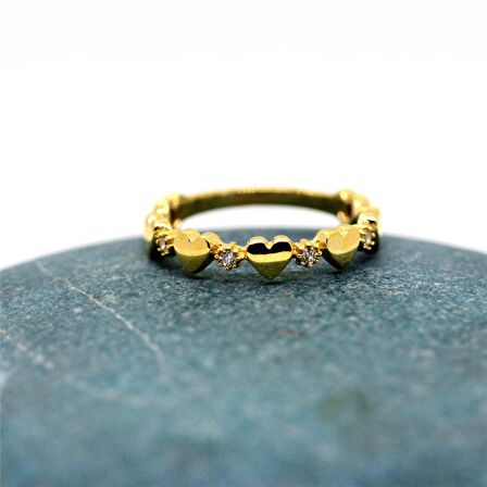 Kalp Sadakat Yemini (Pırlanta)Taşlı 14 Ayar Altın Sıralı Alyans Yüzük-Hediye 14 Ayar Altın Yüzük