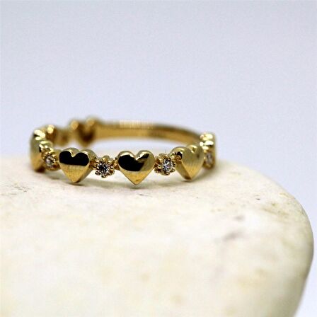 Kalp Sadakat Yemini (Pırlanta)Taşlı 14 Ayar Altın Sıralı Alyans Yüzük-Hediye 14 Ayar Altın Yüzük