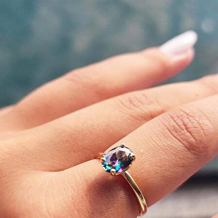 Nikola 1.50 CT Mistik Topaz Tektaş 14 Ayar Altın Evlilik Teklifi Yüzüğü-Hediye Altın Tektaş Yüzük