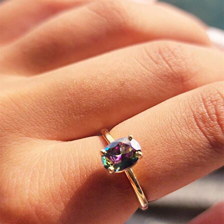 Nikola 1.50 CT Mistik Topaz Tektaş 14 Ayar Altın Evlilik Teklifi Yüzüğü-Hediye Altın Tektaş Yüzük