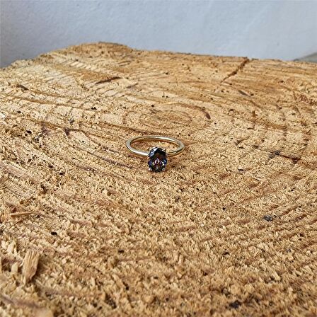 Nikola 1.50 CT Mistik Topaz Tektaş 14 Ayar Altın Evlilik Teklifi Yüzüğü-Hediye Altın Tektaş Yüzük
