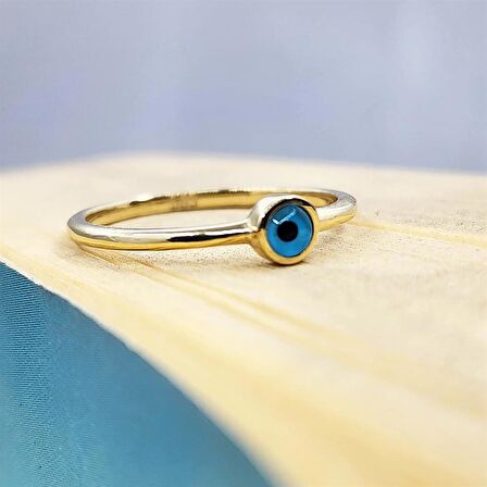 Mavi Göz Boncuklu 14 Ayar Altın Tektaş-Nazar Boncuklu Minimal Göz 14 Ayar Tektaş Yüzük