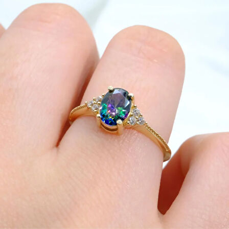 Gümüş Yüzük - 1.20Ct Mistik topaz Selena Evlilik Teklifi 925 Ayar Gümüş Yüzük-Tria Tek Taş Yüzük