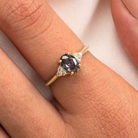 Gümüş Yüzük - 1.20Ct Mistik topaz Selena Evlilik Teklifi 925 Ayar Gümüş Yüzük-Tria Tek Taş Yüzük