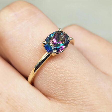 Gümüş Yüzük - 2.60 Ct Lopez Mistik Topaz Tektaş 925 Ayar Gümüş Yüzük - Tek Taş 925 Ayar Gümüş Yüzük