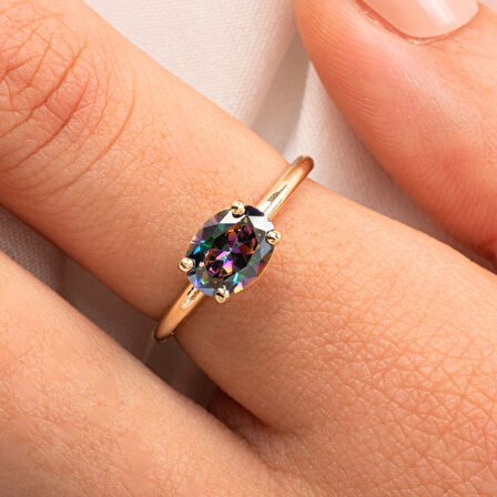 Gümüş Yüzük - 2.60 Ct Lopez Mistik Topaz Tektaş 925 Ayar Gümüş Yüzük - Tek Taş 925 Ayar Gümüş Yüzük