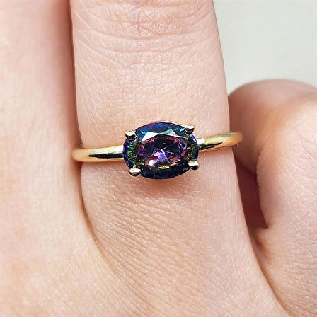 Gümüş Yüzük - 2.60 Ct Lopez Mistik Topaz Tektaş 925 Ayar Gümüş Yüzük - Tek Taş 925 Ayar Gümüş Yüzük