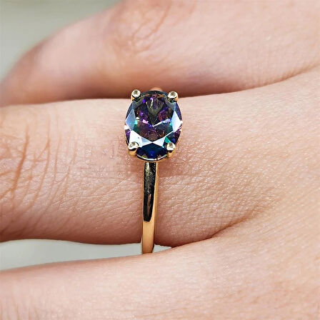 Gümüş Yüzük - 2.60 Ct Lopez Mistik Topaz Tektaş 925 Ayar Gümüş Yüzük - Tek Taş 925 Ayar Gümüş Yüzük