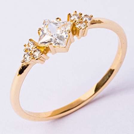 Tria Gümüş Yüzük-Kare Taşlı Tria Tasarım  925 Ayar Gümüş Yüzük-Modern Tasarım Hediye Gümüş Yüzük