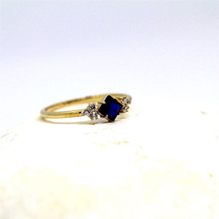 Gümüş Yüzük - Safir Carolin Alyans Yüzük - 0.40 Ct Nano Safir 925 Ayar Gümüş Evlilik Teklifi Yüzük