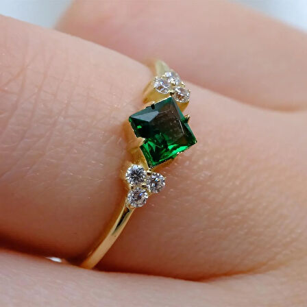 Gümüş Yüzük - 0.40Ct Zümrüt (Yeşim Taşı) Carolin Alyans Yüzük - Evlilik Teklifi 925 Ayar Gümüş Yüzük