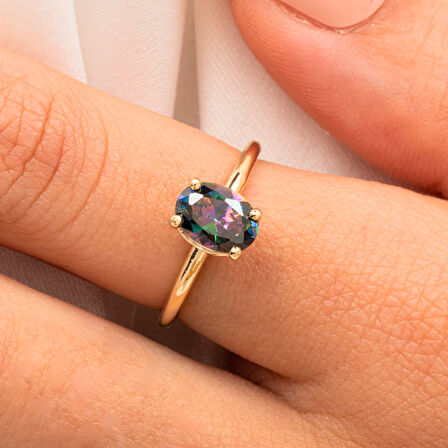 Gümüş Yüzük - Nikola 1.50 CT Mistik Topaz Tektaş 925 Ayar Gümüş Evlilik Teklifi Yüzüğü-Hediyelik