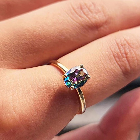 Gümüş Yüzük - Nikola 1.50 CT Mistik Topaz Tektaş 925 Ayar Gümüş Evlilik Teklifi Yüzüğü-Hediyelik
