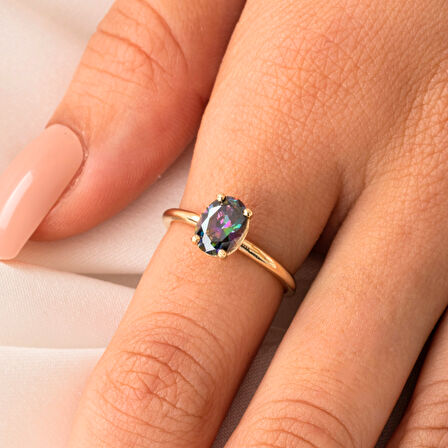 Gümüş Yüzük - Nikola 1.50 CT Mistik Topaz Tektaş 925 Ayar Gümüş Evlilik Teklifi Yüzüğü-Hediyelik