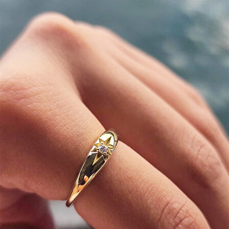 Signity Taşlı Kuzey Yıldızı Minimal 925 Ayar Gümüş Yüzük-Hediye Gümüş Yüzük