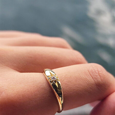 Signity Taşlı Kuzey Yıldızı Minimal 925 Ayar Gümüş Yüzük-Hediye Gümüş Yüzük