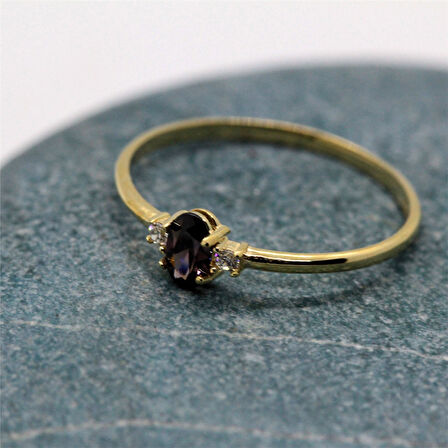 Gümüş Yüzük - 0.70CT Smoky Taşlı 0.10 Swarovski Tria Evlilik Teklifi 925 Ayar Gümüş Yüzük -Hediyelik