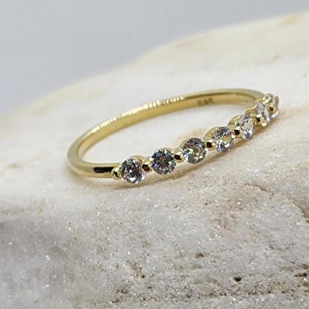 Yedi Taşlı Minimal Alyans Modern Eklem Yüzügü-14 Altın Hediye Yüzük Roz Altın-Hediye Altın Yüzük