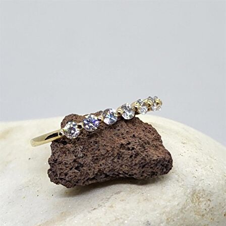 Yedi Taşlı Minimal Alyans Modern Eklem Yüzügü-14 Altın Hediye Yüzük Roz Altın-Hediye Altın Yüzük