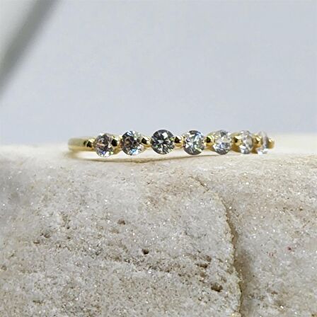 Yedi Taşlı Minimal Alyans Modern Eklem Yüzügü-14 Altın Hediye Yüzük Roz Altın-Hediye Altın Yüzük