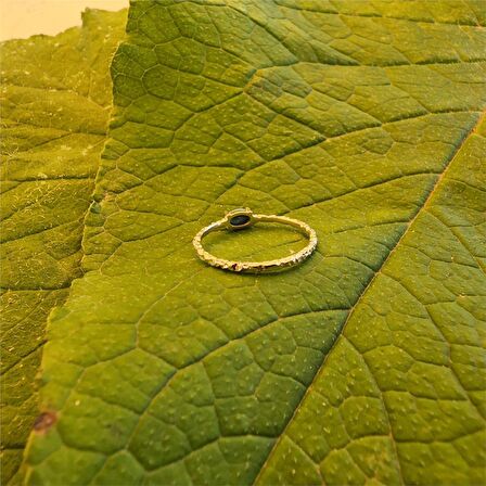 0,35CT Firuze Taşlı Dövülü Eskitme Minimal Tasarım 14 Ayar Altın Yüzük-Firuze Taşlı Tektaş Yüzük