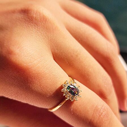 1,05CTAleksandrit 0.30CT Pırlanta(Signty)Taşlı Anturajlı Vintage Tasarım Modern 14 Ayar Altın Yüzük