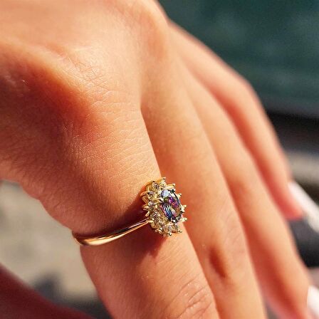 1,05CTAleksandrit 0.30CT Pırlanta(Signty)Taşlı Anturajlı Vintage Tasarım Modern 14 Ayar Altın Yüzük
