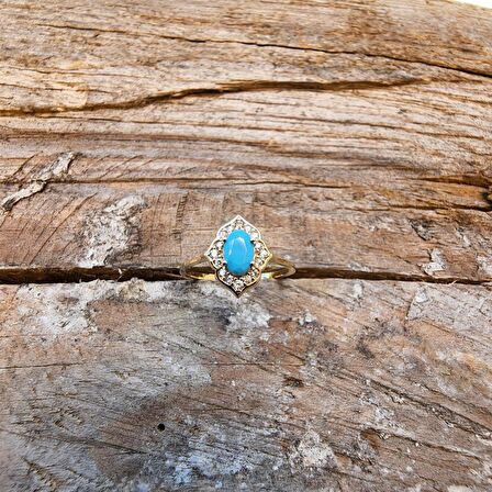 0.80 CT Pırlanta Montörü Firuze Taşlı Tasarım Evlilik Teklifi 14 Ayar Altın Yüzük-Hediye Altın Yüzük