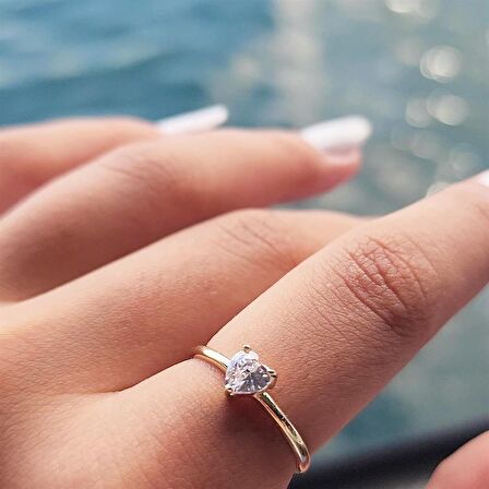 0,60 CT Pırlanta(Signty)Kalp Tektaş Evlilik Teklifi 14 Ayar Altın Yüzük-Pırlanta Kalp Tektaş Yüzük