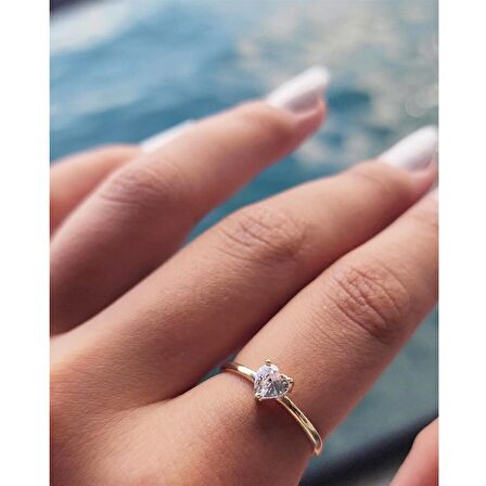 0,60 CT Pırlanta(Signty)Kalp Tektaş Evlilik Teklifi 14 Ayar Altın Yüzük-Pırlanta Kalp Tektaş Yüzük