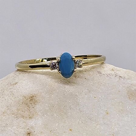 0,40 CT Firuze Taşlı Tektaş 14 Ayar Altın Yüzük-Tektaş Altın Yüzük-Hediye Gümüş Altın-Tasarım Yüzük