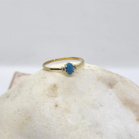 0,40 CT Firuze Taşlı Tektaş 14 Ayar Altın Yüzük-Tektaş Altın Yüzük-Hediye Gümüş Altın-Tasarım Yüzük