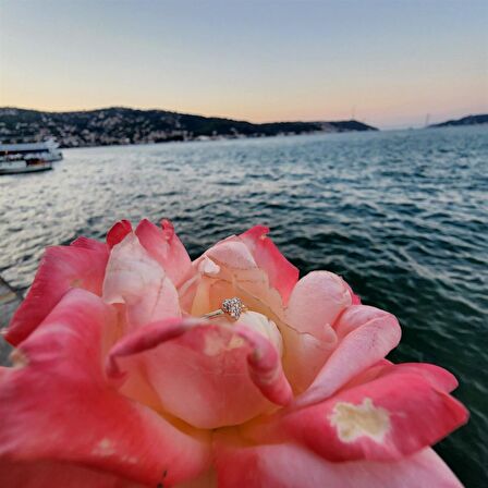 Love Kalp Tektaş Minimal Estetik 14 Ayar Altın Yüzük-Hediye Tektaş Düz Kol Minik Taşlı Altın Yüzük