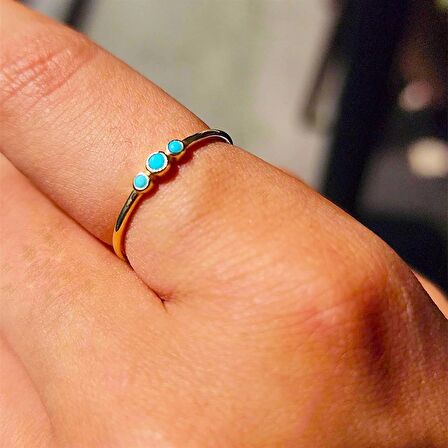 Tria Firuze Evlilik Teklifi Modern-Minimal Tarz Tasarım Hediye-14 Ayar Gündelik Estetik Altın Yüzük