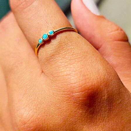 Tria Firuze Evlilik Teklifi Modern-Minimal Tarz Tasarım Hediye-14 Ayar Gündelik Estetik Altın Yüzük