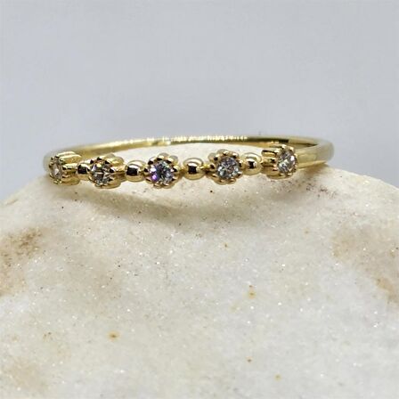 Beş Taş 0,45CT Pırlanta Montörü Evlilik Alyansı-Pırlanta(Signity Taşlı)Alyans-Hediye Altın Yüzük 