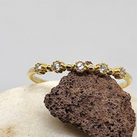 Beş Taş 0,45CT Pırlanta Montörü Evlilik Alyansı-Pırlanta(Signity Taşlı)Alyans-Hediye Altın Yüzük 