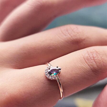 Anna 0.48 CT Mistik Topaz Kraliyet Tacı Pırlanta Montörü 14 Ayar Kadın Yüzük-Altın Kraliyet Yüzük